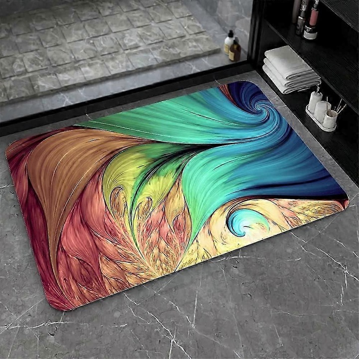 Covoras baie diatomit, model paun, absorbant, uscare rapida, 50x80cm