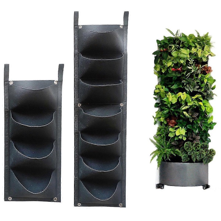 Sac de plantare vertical, 4 buzunare, negru, 65x28cm/100x28cm