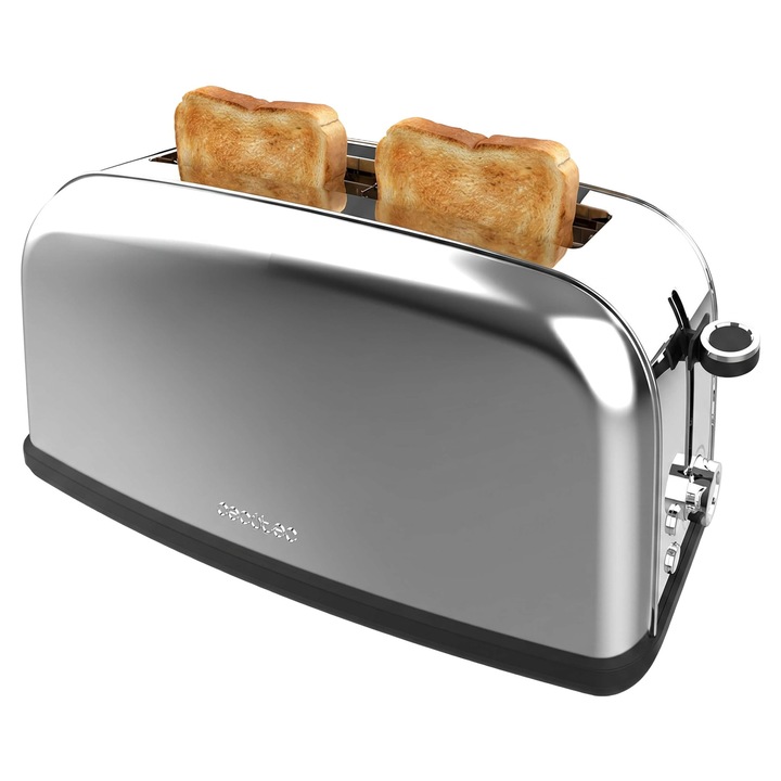 Toaster cu slot lung Cecotec Toastin' time 1100 Inox Long Lite Plus.850 W power, toaster 2 slices, 3.8 cm wide slot, stainless steel, 7 roasting levels, defrost function