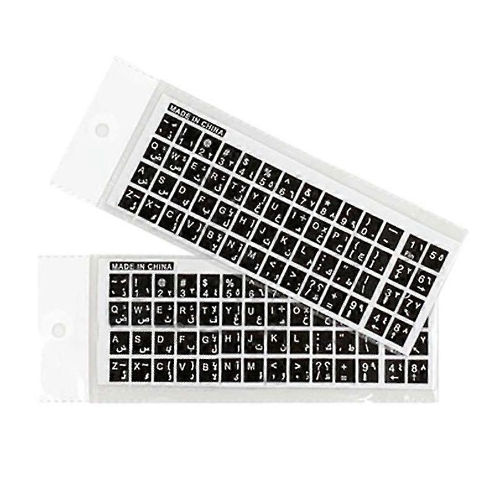 Прозрачни стикери за арабска клавиатура, комплект 2 бр., черно-бял, 18x7x0.05cm