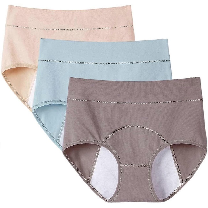 3 db Chilotei menstruációs bugyi szett, pamut, kék, barna, bézs, XXXL