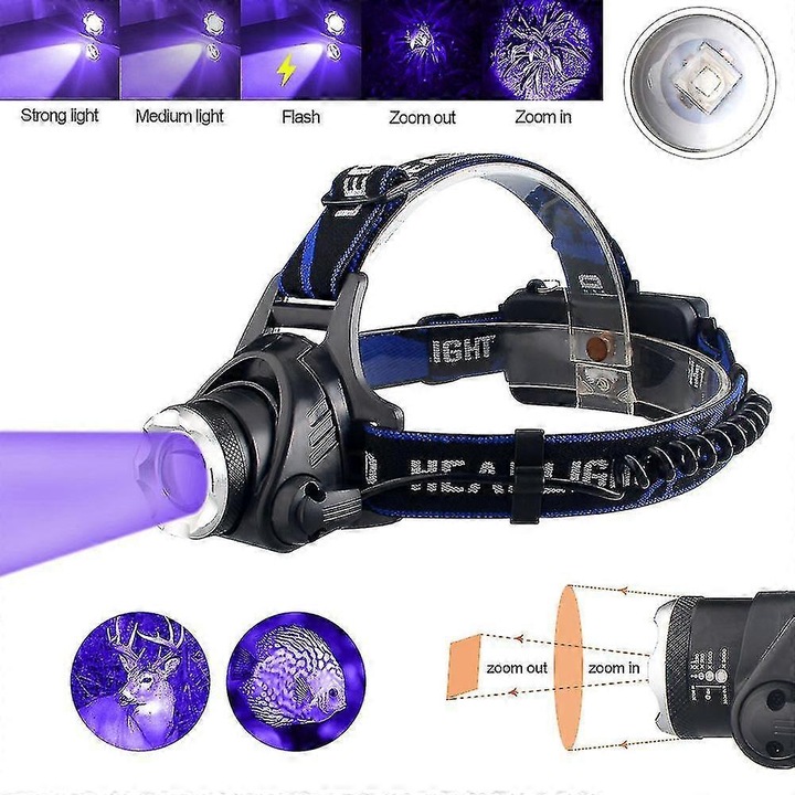 Lanterna frontala LED, 3 moduri, negru, 3.7cm, set