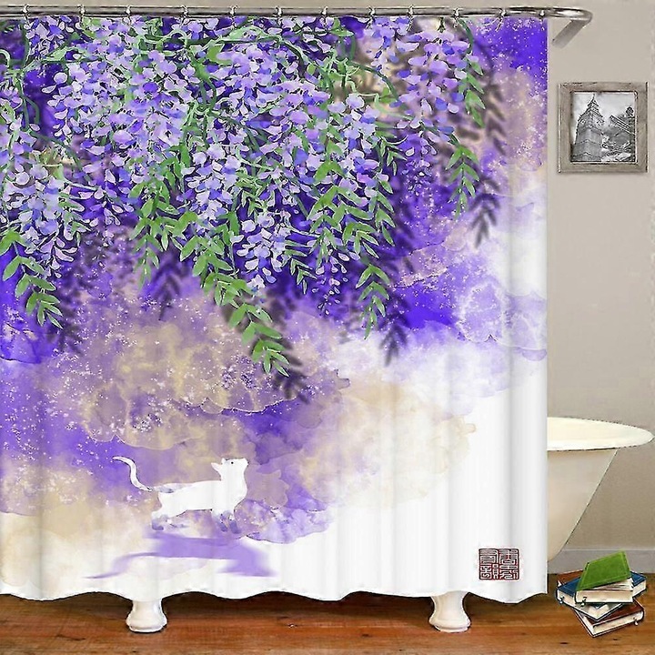 Vízálló zuhanyfüggöny, virág és levél mintás, többszínű, 60x72 inch