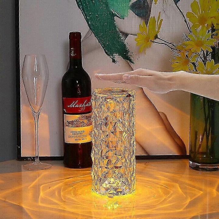 LED kristály asztali lámpa, gyémánt, 3 szín, 19.5x9cm, akril