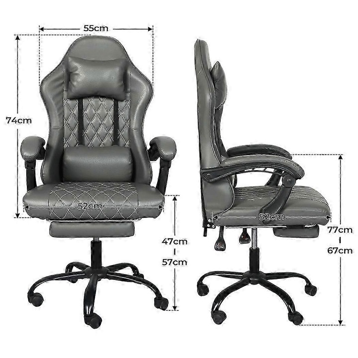 Ergonomikus irodai szék, állítható, szürke, 62x58x118-128cm
