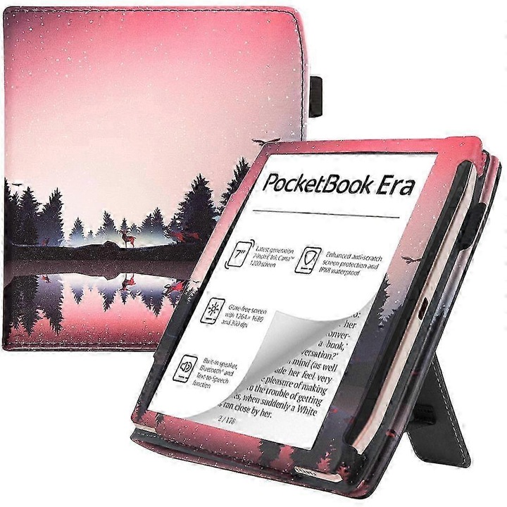 PU bőr tablet tok, állvány funkcióval, fekete, kompakt