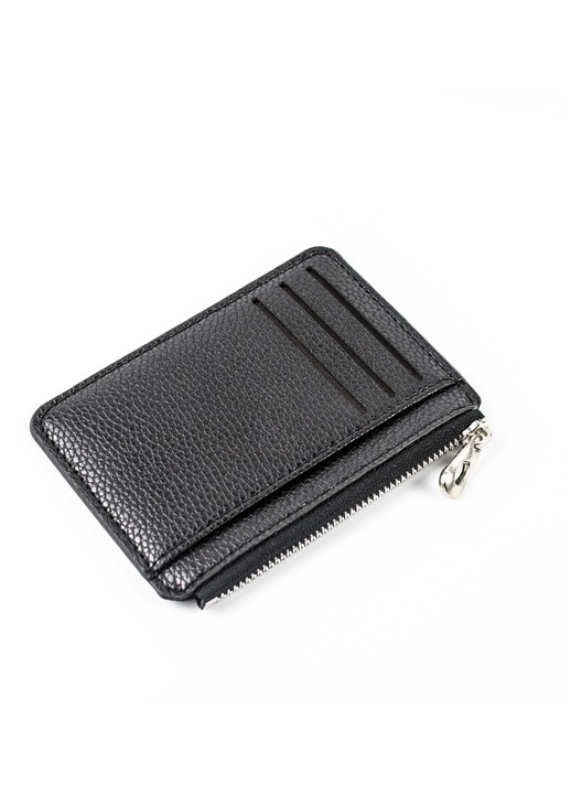 Portofel barbati HERUSI slim piele PU negru 9x12x0.7cm cu fermoar si compartimente