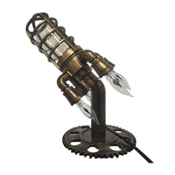 Veioza Steampunk HERUSI racheta cu flacari LED, maro, 20x10x10cm