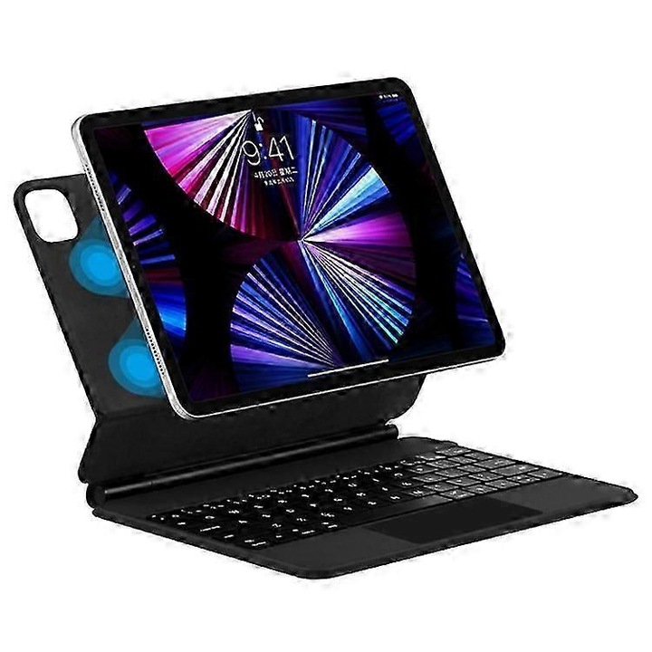 Tastatura Bluetooth cu husa protectoare, touchpad, iluminare, negru, 12.9 inch