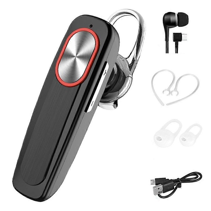 Bluetooth Single Ear Headset, 32 óra lejátszás, fekete, 6x1.5cm
