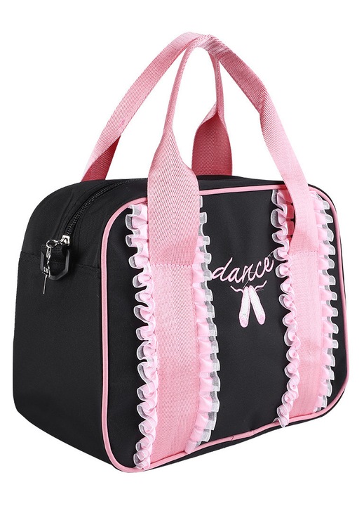 Geanta balet fete HERUSI negru broderie dantela 30x40cm
