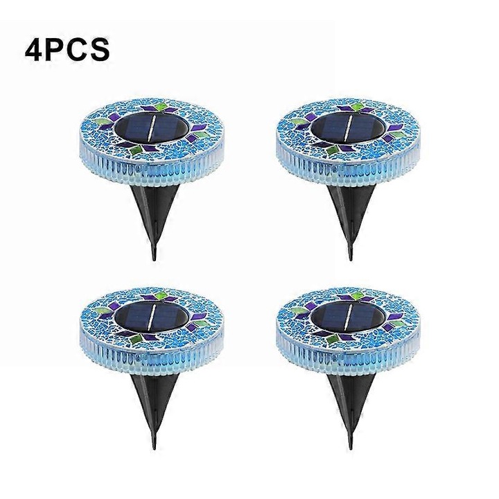 Lampi solare LED cu modele mozaic colorate, albastru, set 4 buc, 15x15cm