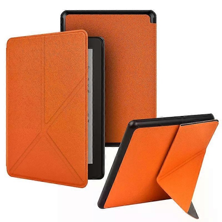 Husa pliabila piele Kindle Paperwhite 12th Gen portocaliu 7 inch cu suport magnetic reglabil