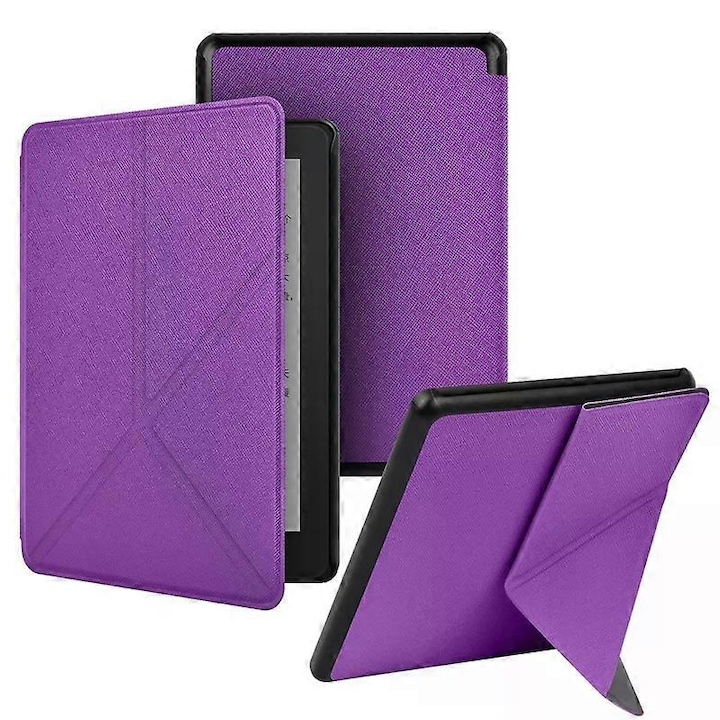 Husa pliabila piele pentru Kindle Paperwhite 12th Gen, suport reglabil, mov, 7 inch