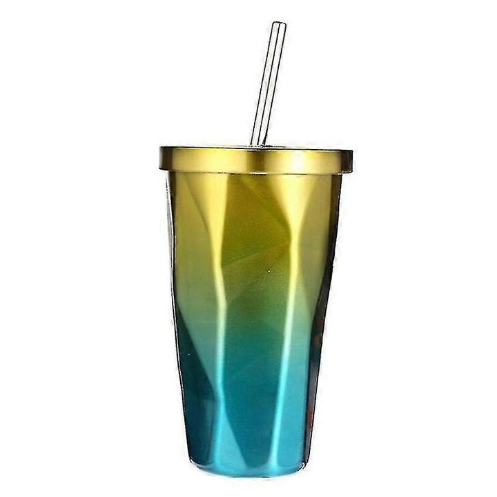 Termosz pohár 500ml, rozsdamentes acél, dupla falú, sárga színátmenet, 6.5x10x17.8cm