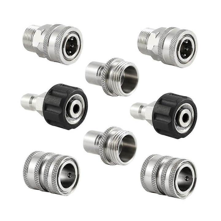 Kit adaptoare inox pentru aparat spalat presiune, 8 piese, argintiu, universal