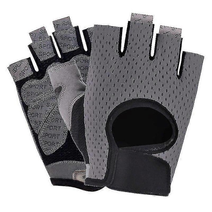 Manusi sport, marimi S M L, gri, 17x14cm 19x14cm 21x14cm, antiderapante, respirabile