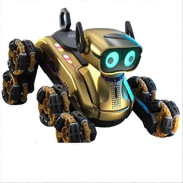 Távirányítós robotkutya, 8 kerék, fény és zene, 26x17x12.5cm, arany