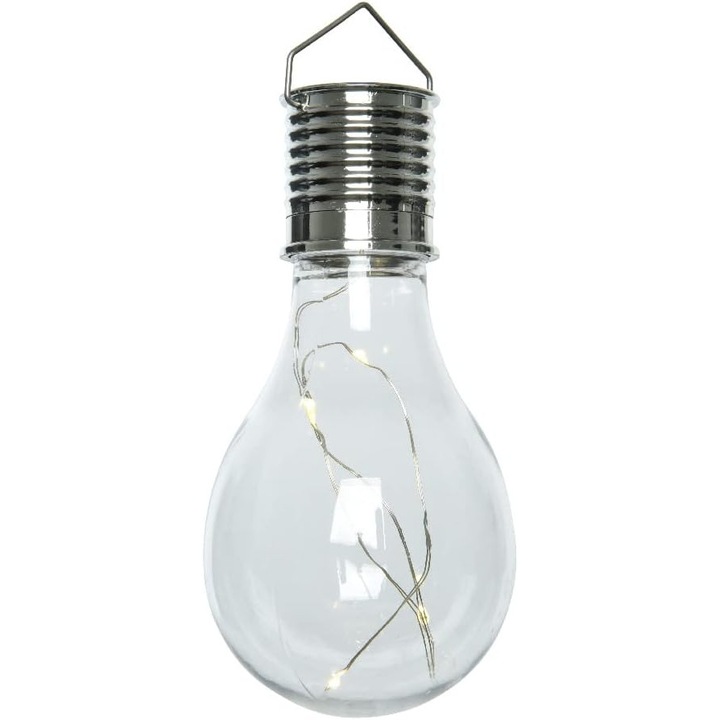 Lampa solara LED pentru gradina, transparenta, 8x14cm, suspendata