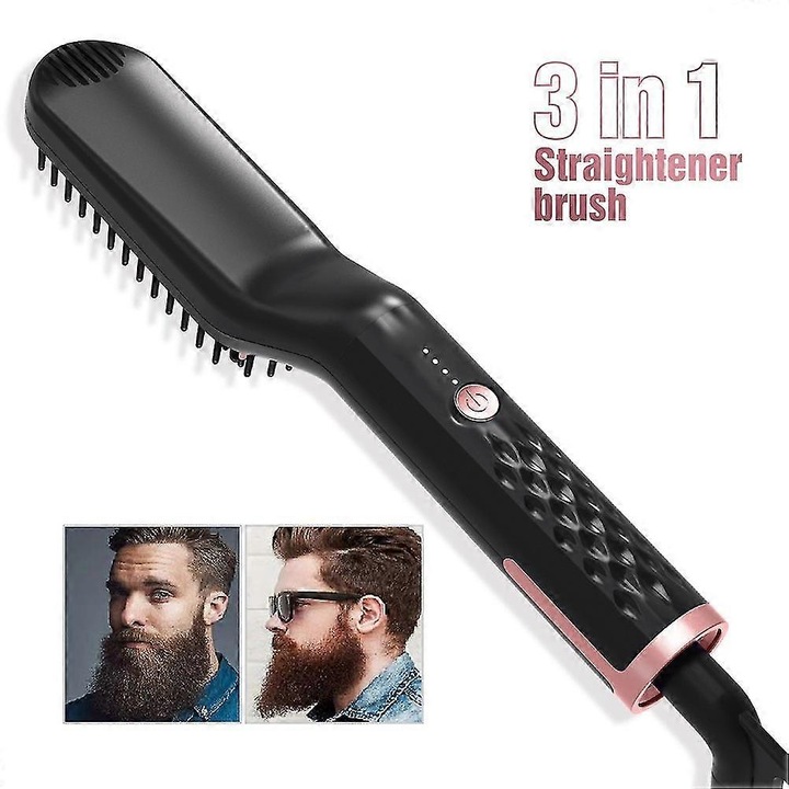 Perie electrica pentru par si barba, ceramica turmalina, reglabila, 20x3.2x2.5cm, alb