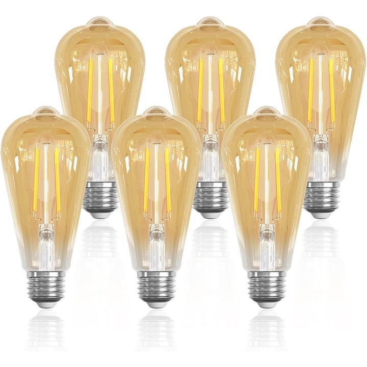 Bec LED vintage ST64 6W 2700K borostyán E27 szett 6 db