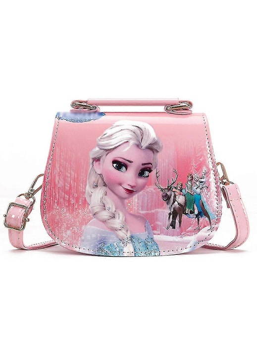 Geanta copii umar Frozen Elsa roz 16x7x13cm impermeabila