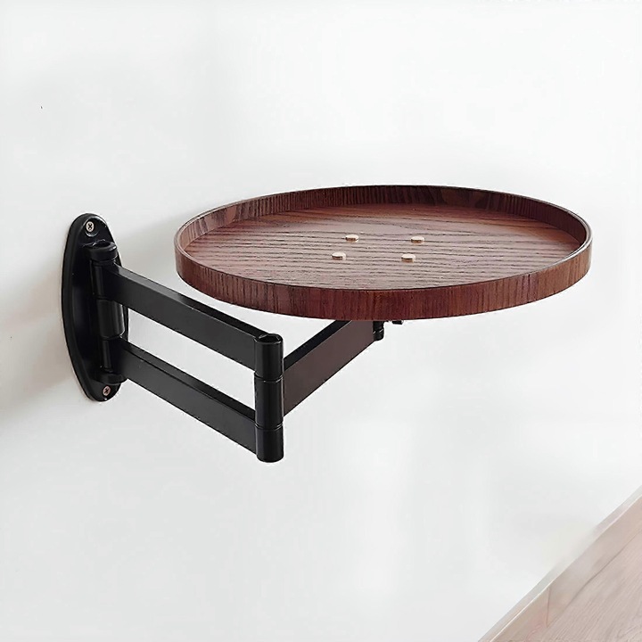 Masa plianta perete, lemn nuc, 30x9cm, raft retractabil, reglabil 180°