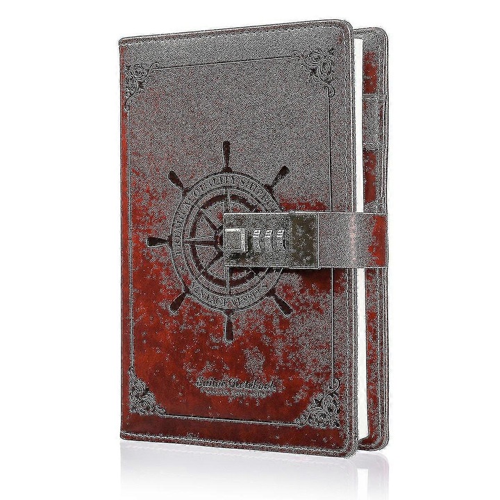 Jurnal cu lacat, coperta piele PU, blocnotes 224 pagini, maro, 100gsm, 15x20cm