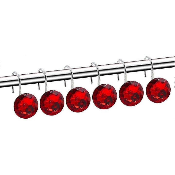 Set 12 carlige perdea dus, otel cromat, strasuri acrilice, argintiu, 3x3cm