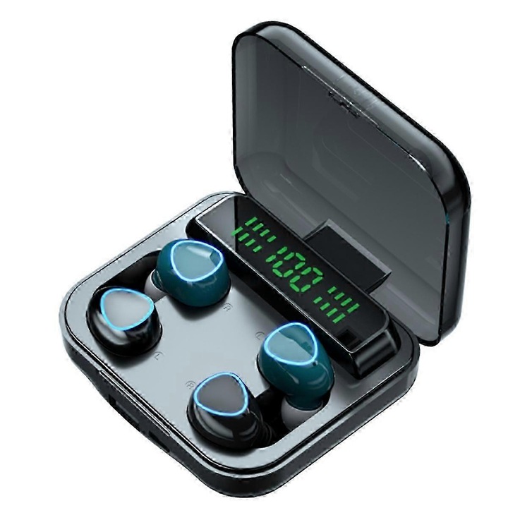 Vezeték nélküli fülhallgató, M22 modell, érintésvezérlés, Bluetooth 5.1, fekete, 1200mAh