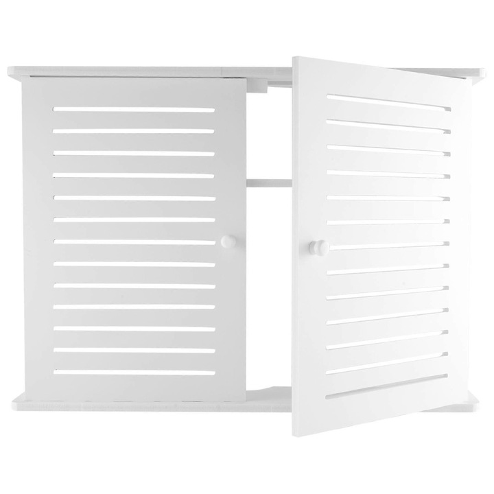 Fali polc, dupla, PVC és műanyag fa, fehér, 50x9x36cm