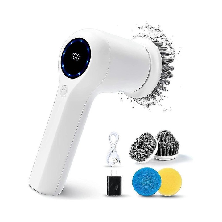 Perie electrica rotativa, curatare puternica, alb, 1800mAh, fara fir