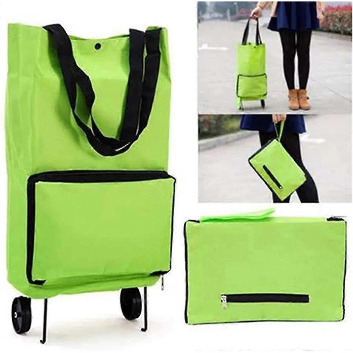Geanta pliabila pentru cumparaturi cu roti, 600D Oxford, albastru, 55x28x18cm