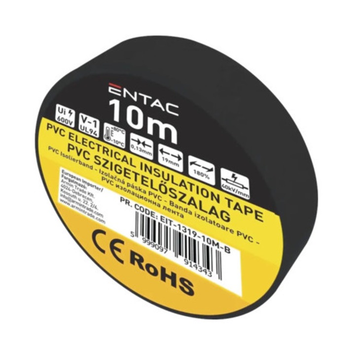 Banda izolatoare PVC Entac 19mm x 10m, negru