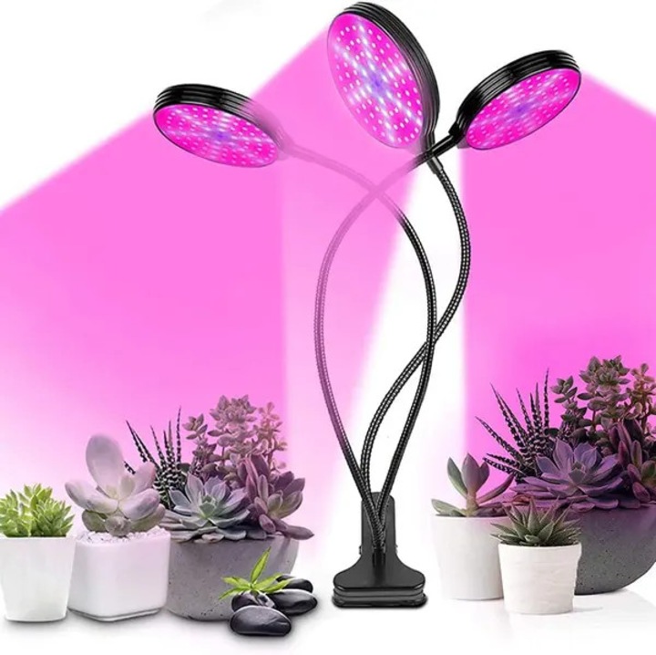 Növény lámpa 30W, teljes spektrumú, 360°-ban állítható, többszínű, 3 fejjel, USB, 20x30cm