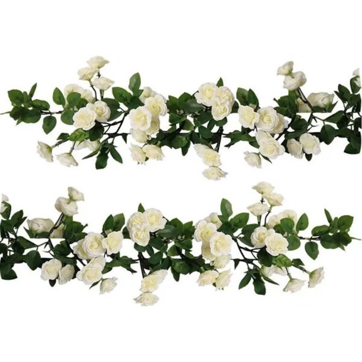 Műrózsa girland 2 db 178cm fehér 69 kis virág