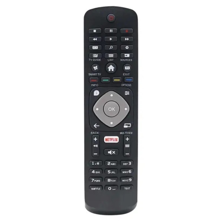 Telecomanda universala pentru Philips Smart TV IZO-CJ-K0502-20260806-4138, buton Netflix si butoane multimedia, negru