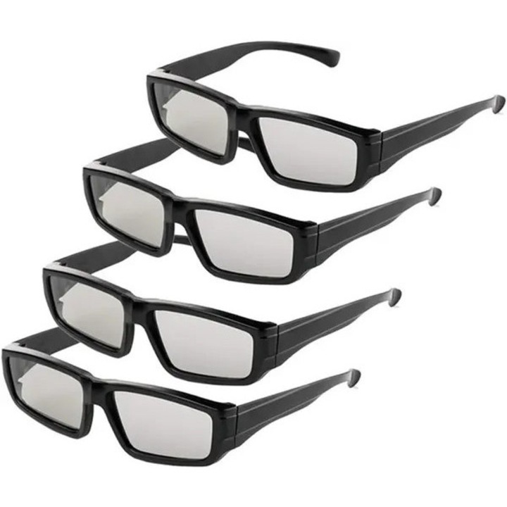 Set 4 ochelari 3D pasivi polarizati unisex, lentile circulare, negru