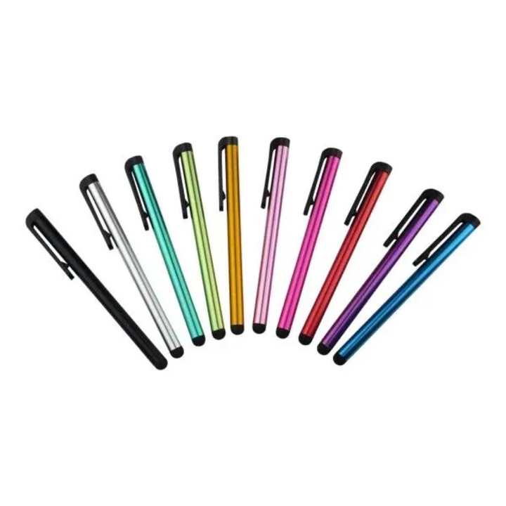 Stylus pentru touchscreen model 31CJ-K0274-260814-2789, corp metalic, varf moale din cauciuc, clema de buzunar, multicolor, set 10 buc