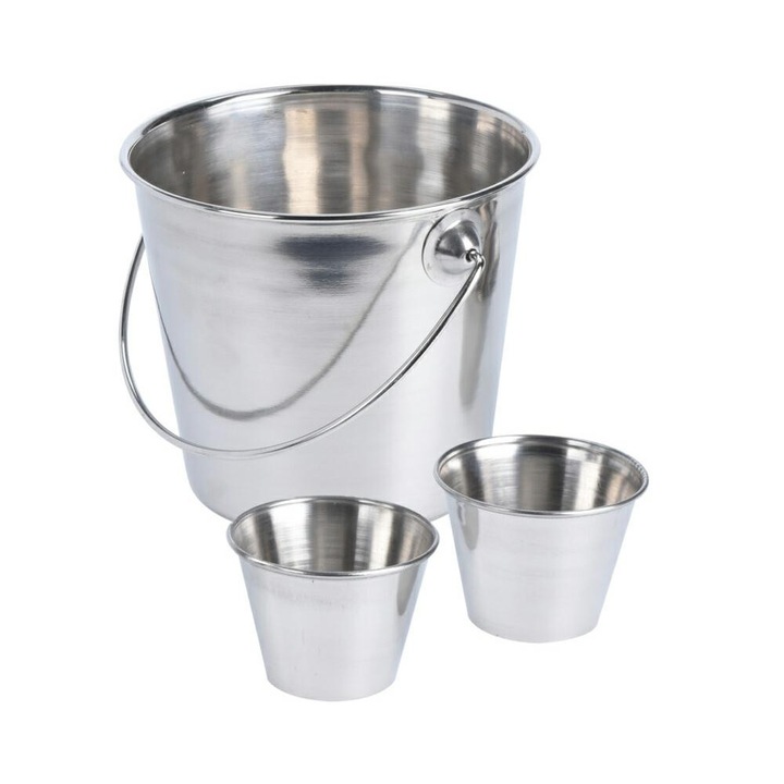 EXCELLENT HOUSEWARE szervírozó készlet, inox, vödör 11.5x11cm, szószos edények 6x4.5cm