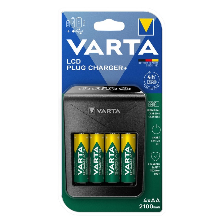 Incarcator Varta LCD rapid set cu 4 acumulatori AA 2100 mAh