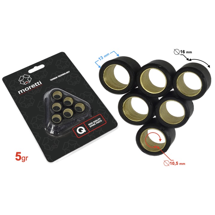 Moretti variátor görgők 13x16mm robogóhoz 50 4T, 5 darabos készlet