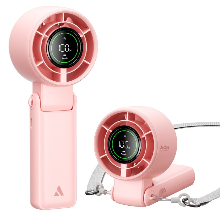 Aecooly Halo 02 hordozható ventilátor, rózsaszín, 3600mAh, 5 sebességfokozat