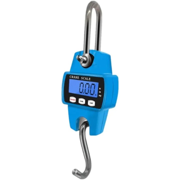 Cantar electronic portabil, carlig rotativ, ecran LCD albastru, 29x8.5cm, 300kg
