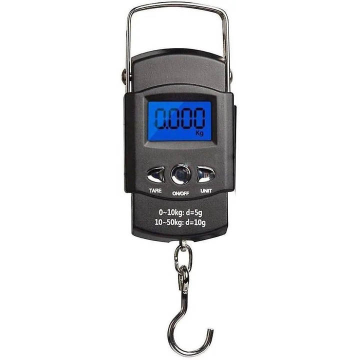 Elektronikus akasztós mérleg, LCD, fekete, hordozható, 50lb