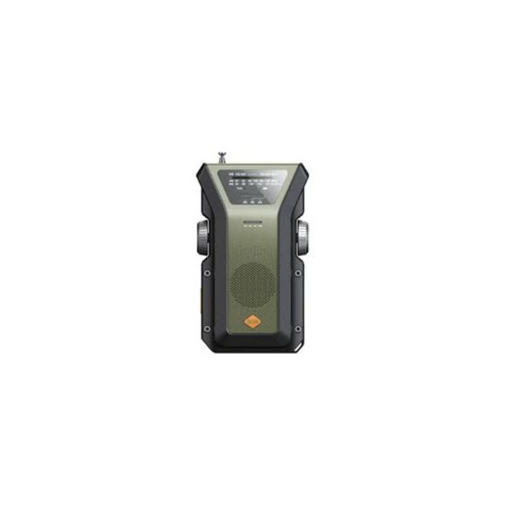 Hordozható vészhelyzeti rádió, 4000mAh, IPX3, 16x9.8x4.7cm, napelemes-USB-hajtókaros töltés