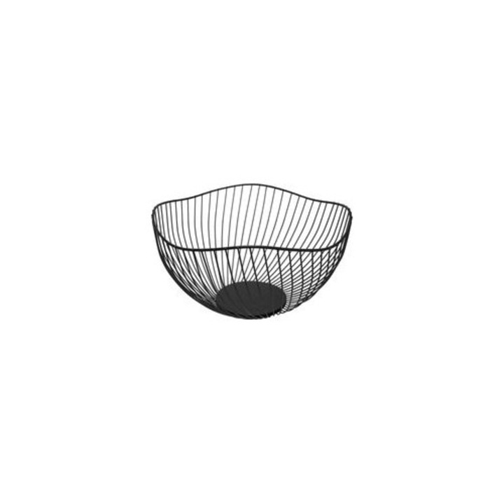 Cos fructe metalic, design valuri, negru, 25.5x9.8x13cm