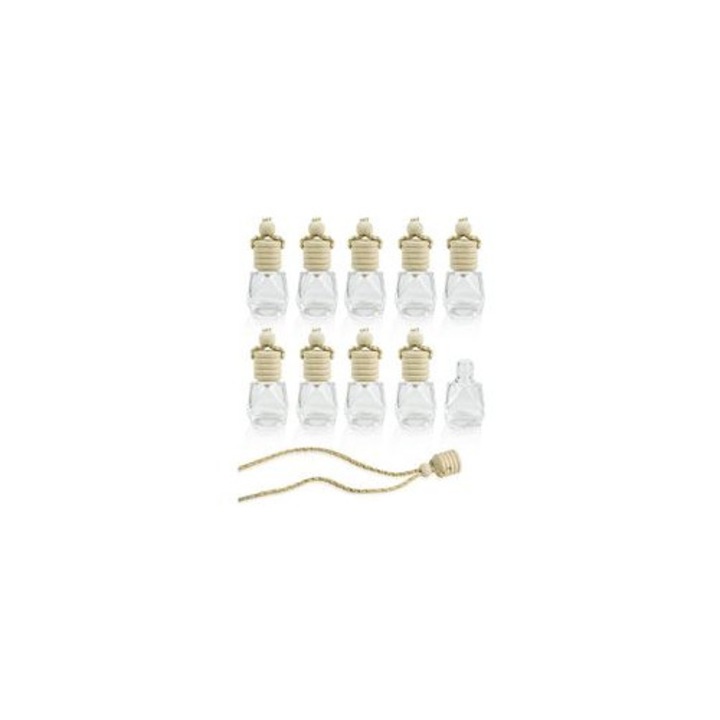 Autóillatosító szett, 10 üvegcsé, üveg és fa, 8ml, hordozható