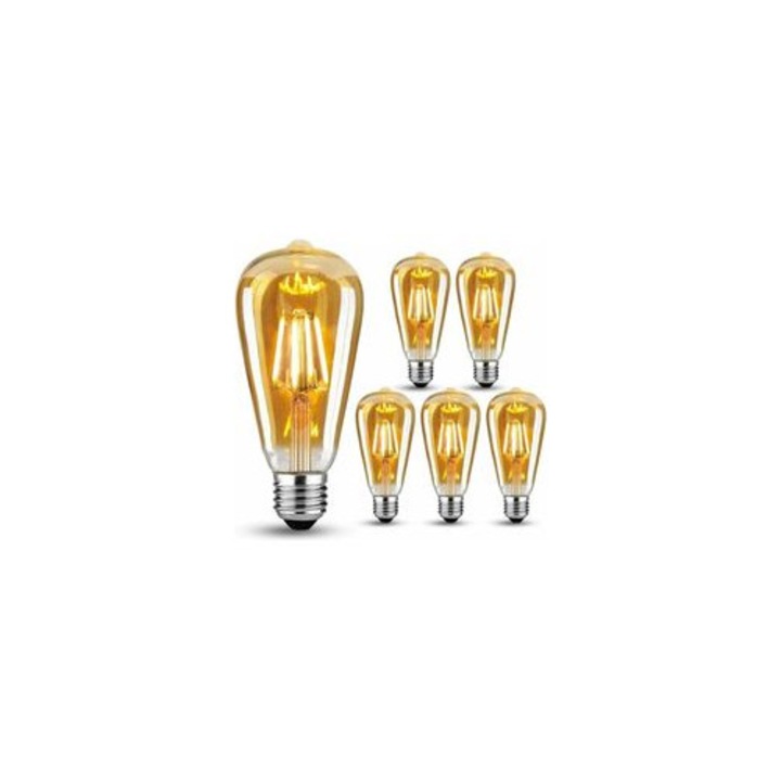 6 db vintage LED izzó készlet E27 6W meleg fehér 25x6cm