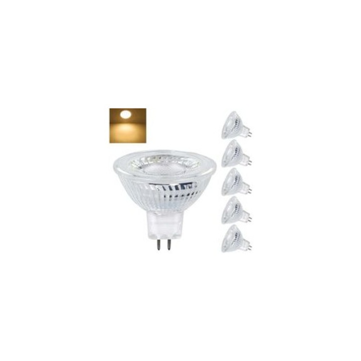 6 db GU5.3 MR16 12V 5W LED izzó készlet, meleg fehér, 350LM, 120°